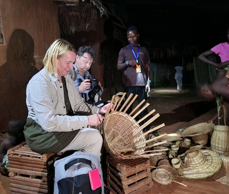 Tourist doing basket Weaving activity in Senegal