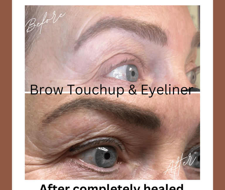 a woman's permanent cosmetics with brows and eyeliner