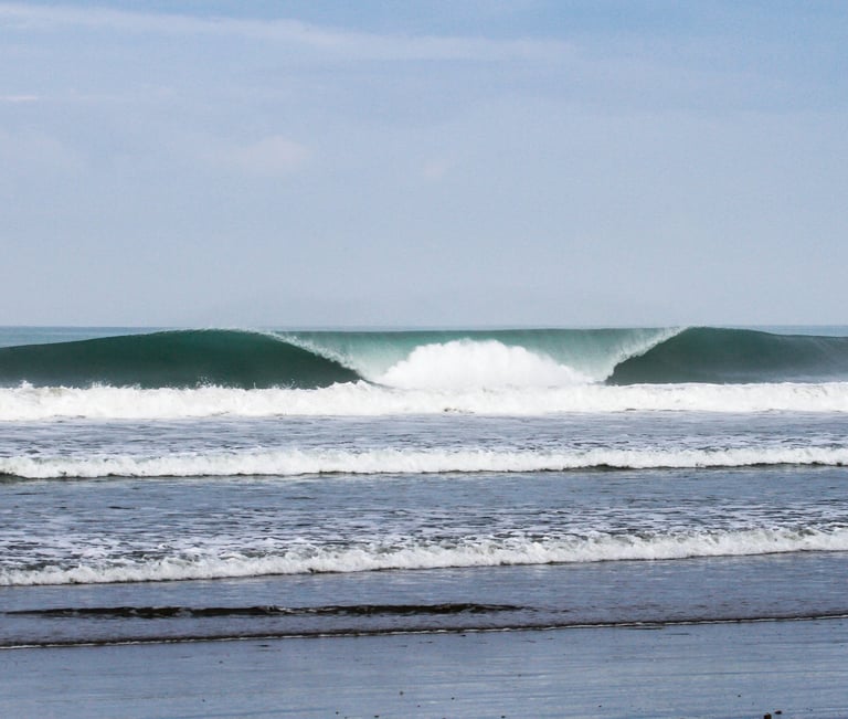 A clean wave rolling and breaking to shore left and right