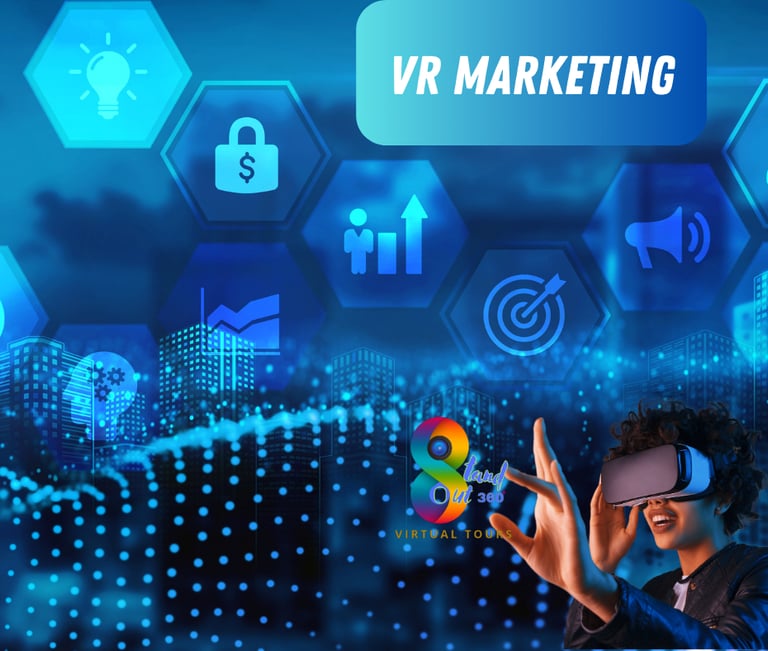 a man in a virtual reality vr headset with virtual reality marketing