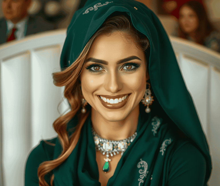 Beautiful woman dressed in green