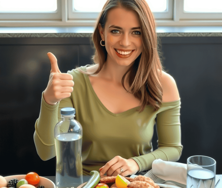 Pretty woman sat at a table