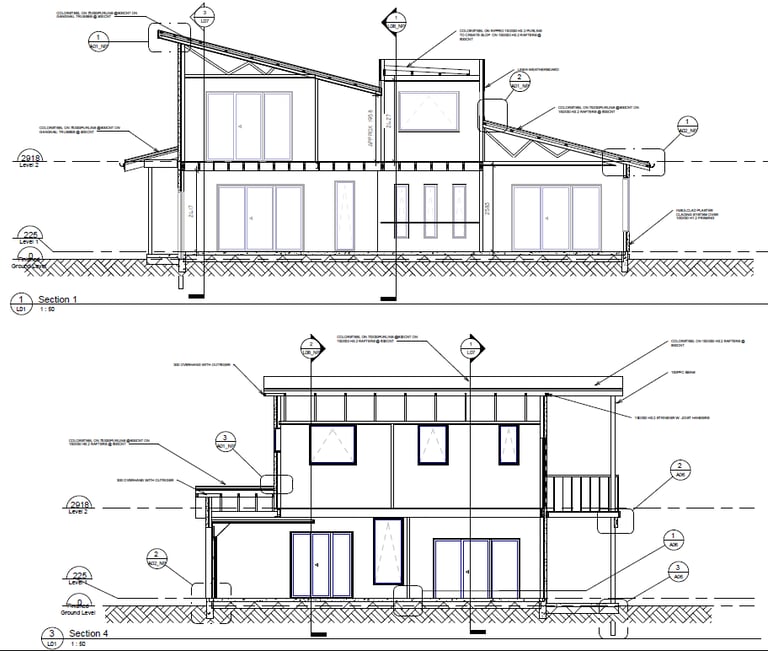 architect Sections of house with a plan to build a house, used for building consent in whakatane