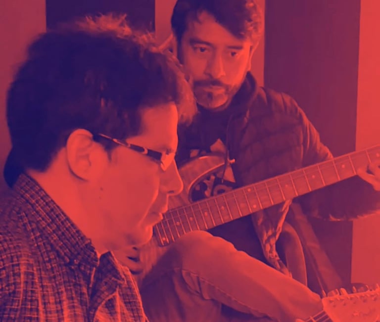 Phelan Kelly y Toño Valero en MCA Studios antes de grabar "Volar"