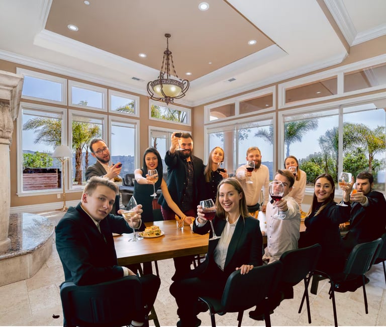 group toasting at Vista Bella Estate