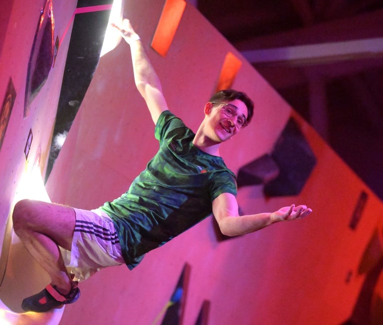 a climber cheering people on