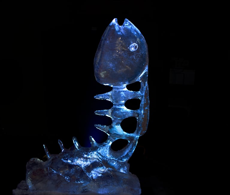 escultura de hielo de. unpez resucitando del mar