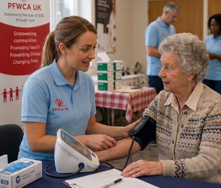 Blood pressure check by volunteer nurse