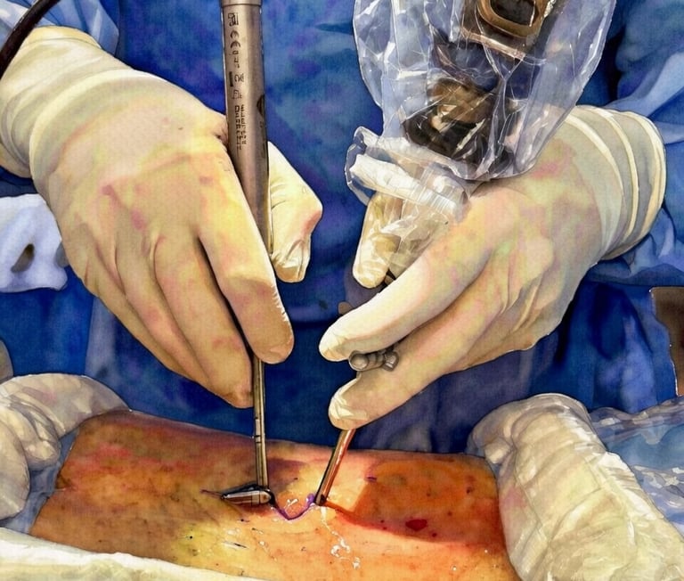Figura artistica mostrando a cirurgia biportal UBE da coluna em Fortaleza