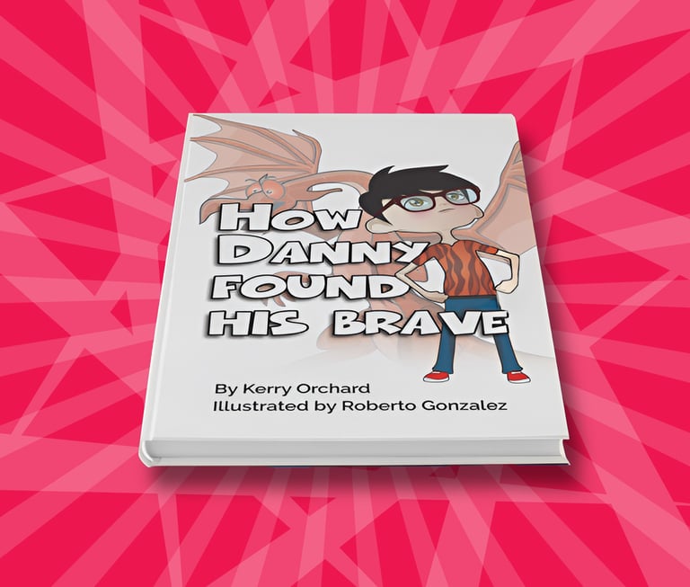 “Book cover of ‘How Danny Found His Brave’ showing a confident boy with dragon wings, illustrated by Roberto Gonzalez.”