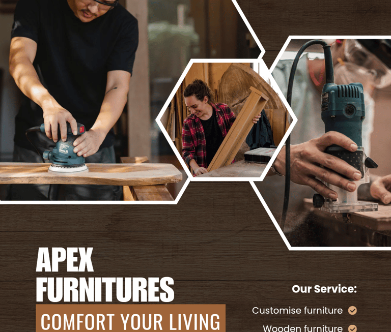 Premium custom-made wooden furniture by Apex Furniture, designed for durability, comfort