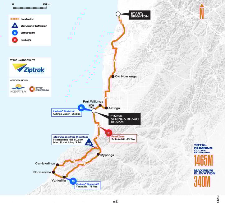 Ruta de la primera etapa Santos Down Under Femenino