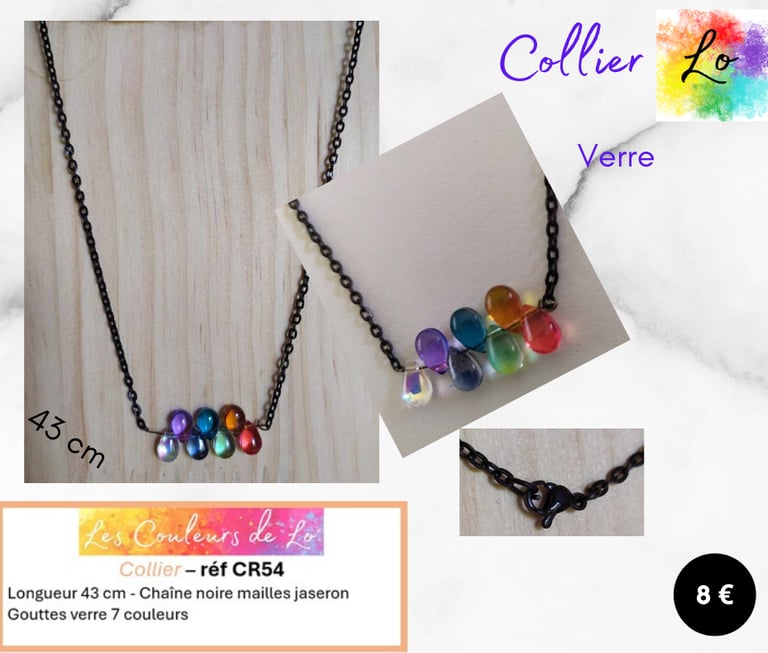 Collier noir verre 7 couleurs chakra Les Couleurs de Lo