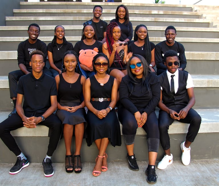 a group of people sitting on steps