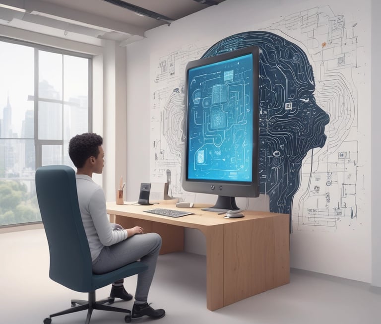 A laptop displays a webpage titled '150 ChatGPT copywriting prompts' with a logo above the text. It suggests using AI to improve copywriting skills. On the left, part of a colorful sandwich is partially visible, adding a contrast to the academic theme on the screen.