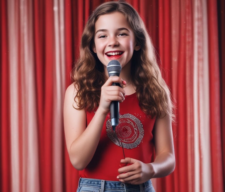 Children and teens performing on stage with bright smiles and colorful costumes.