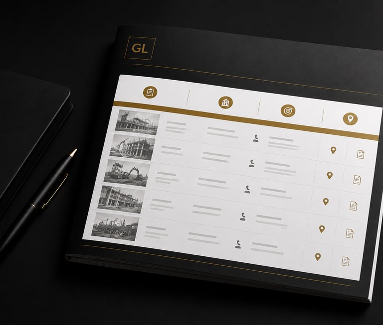 GenLemon signal intelligence brief showing selected commercial projects, contacts, permit links, and maps.