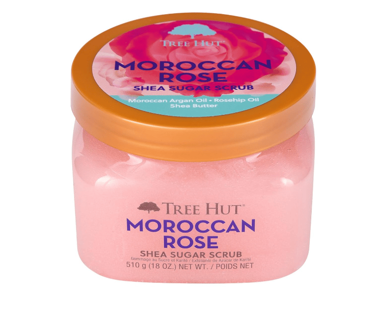 Tree Hut Moroccan Rose Shea Sugar Scrub – exfoliating body scrub with shea butter and rose scent