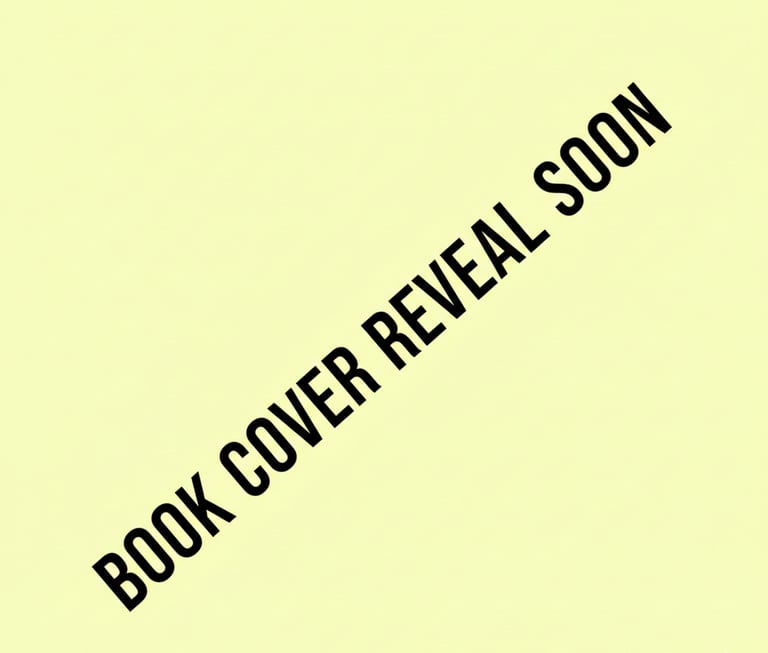 Square image, yellow background, BOOK COVER REVEAL SOON from bottom left corner up to top right