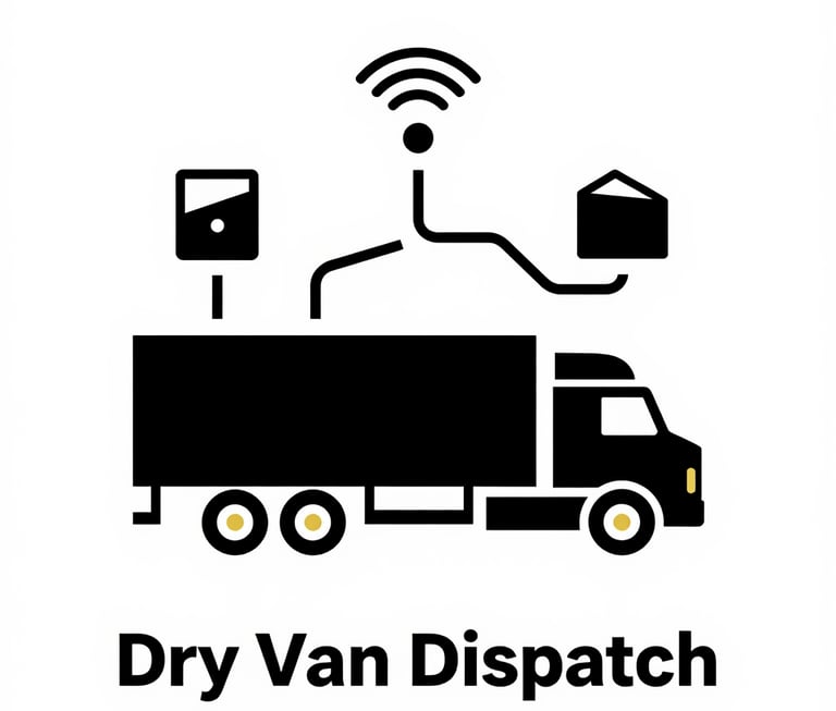 A truck driver checking a digital tablet while parked at a busy freight terminal.