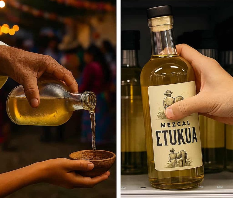 Diferencias entre la transmisión cultural del mezcal auténtico en festividades y la compra de mezcal