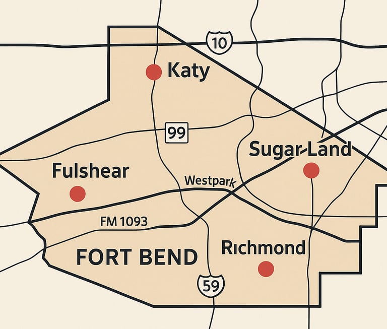 A SERVICE MAP FOR FLOOR INSTALLATIONS IN KATY, RICHMOND, FULSHEAR, AND SUGARLAND