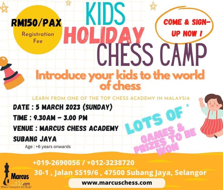 Kids Holiday Chess Camp by Marcus Chess, Subang Jaya. Chess Malaysia. 