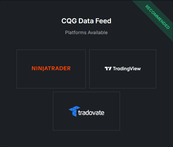 CQG data feed, Ninjatrader, TradingView, Tradovate Platform