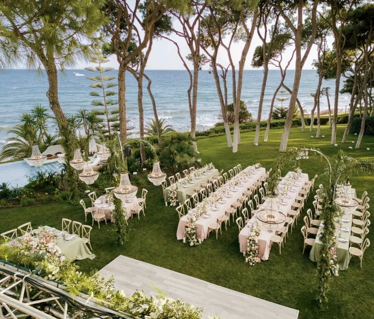 Wedding ceremony setup at Villa El Rincon facing the sea