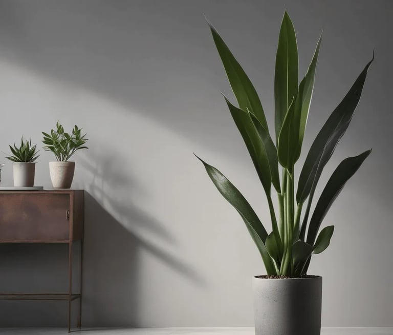 Planta sansevieria en salón, luciendo frondosa