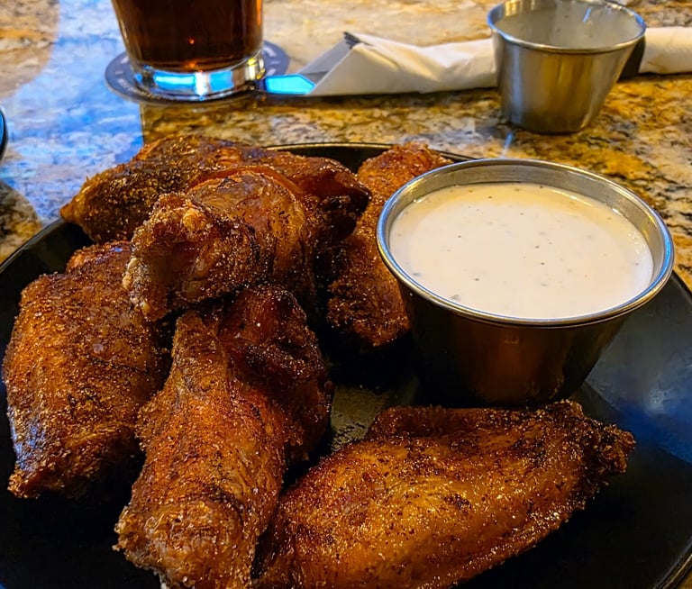seasoned smoked wings with ramekin of ranch