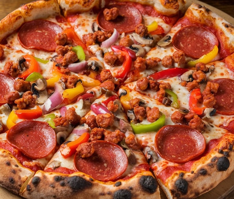 loaded Supreme Pizza displaying a colorful array of toppings:
