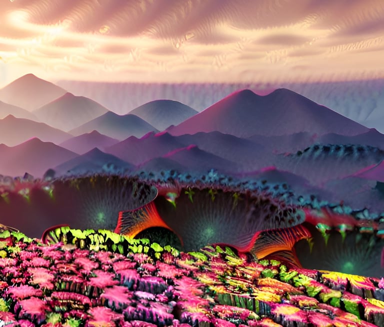 a mountain scene with a mountain range in the background