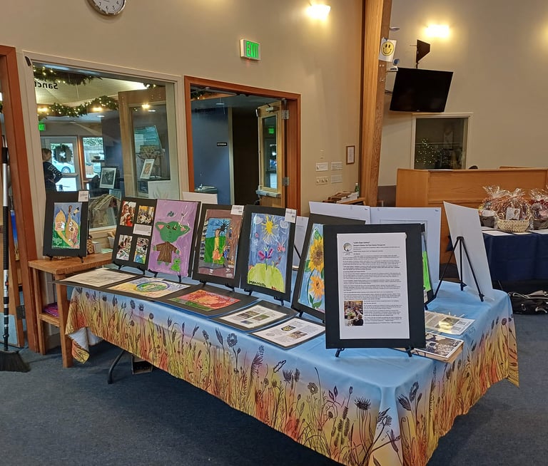 exhibit of paintings by children displaced by war in Oregon US