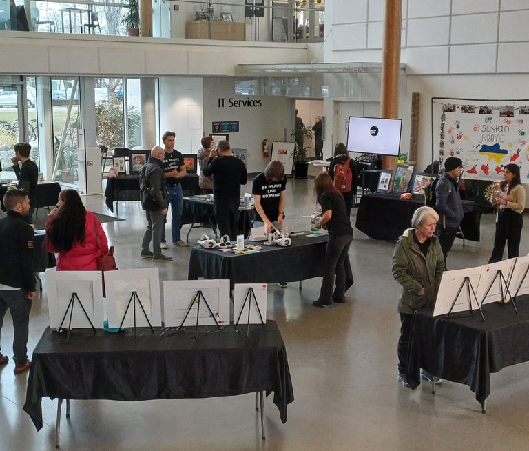 event showing paintings by children displaced by war in Canada