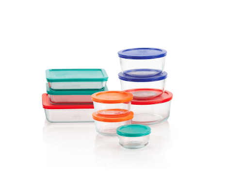 Pyrex Simply Store 18-piece non-toxic tempered glass food storage set with BPA-free lids