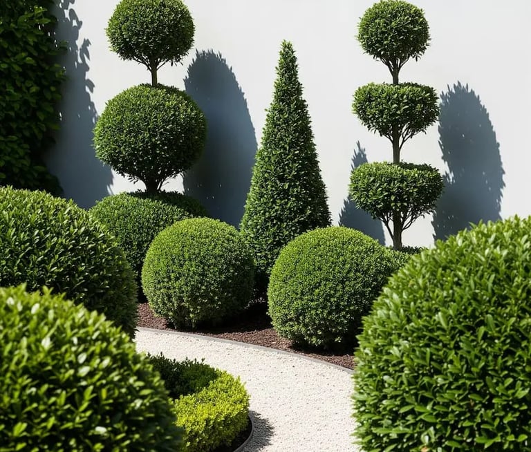 composición de piezas de topiaria arte en el jardín