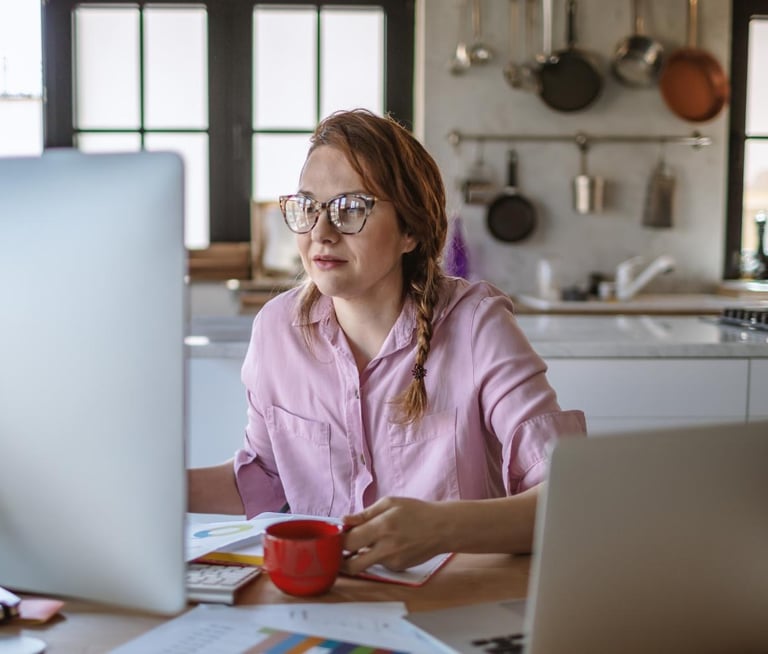 Business owner looking at computer