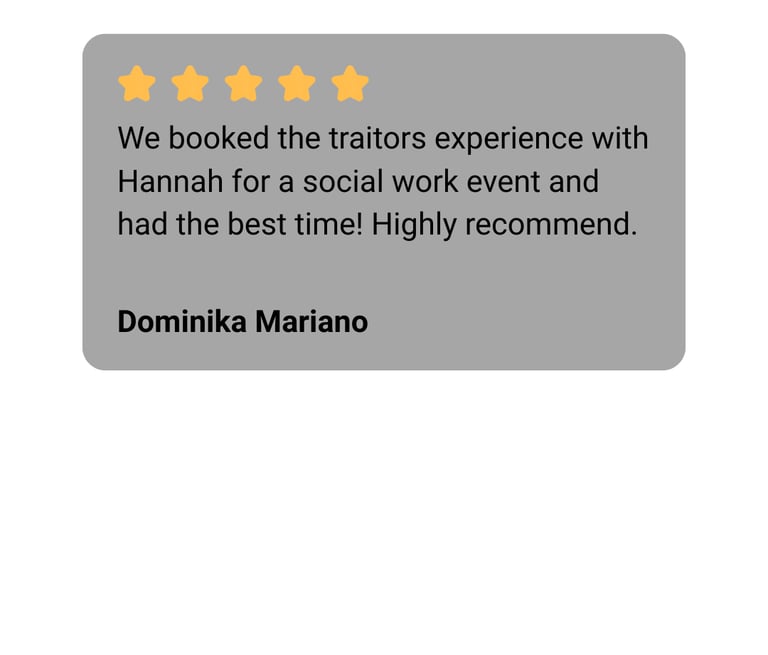 glowing review for a Traitors experience.