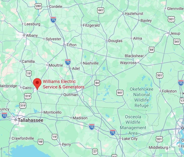 South Georgia and North Florida, Location Map for Williams Electric Service & Generators