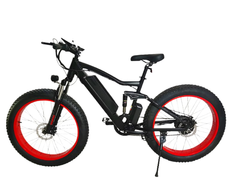 electric bicycle with a red tire tire on a white background