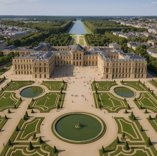 Château de Versaille vu du ciel pour la journée internationale des châteaux.
