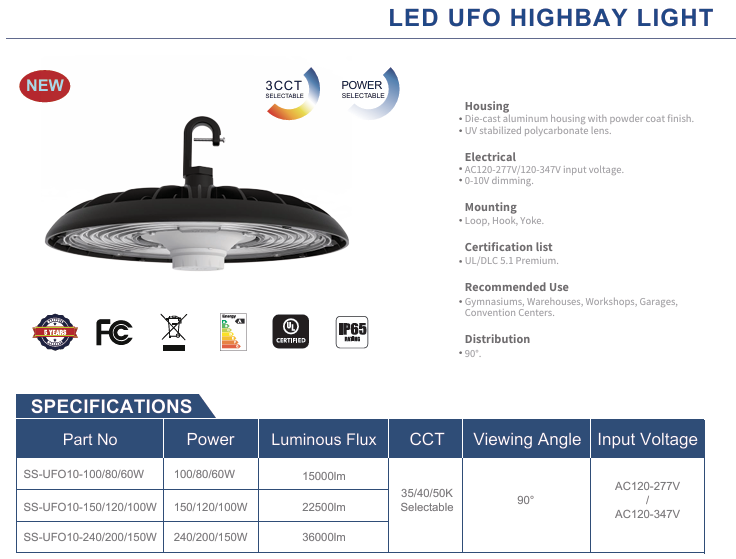 Durable black LED high bay light with hook mount for warehouses Victoria BC