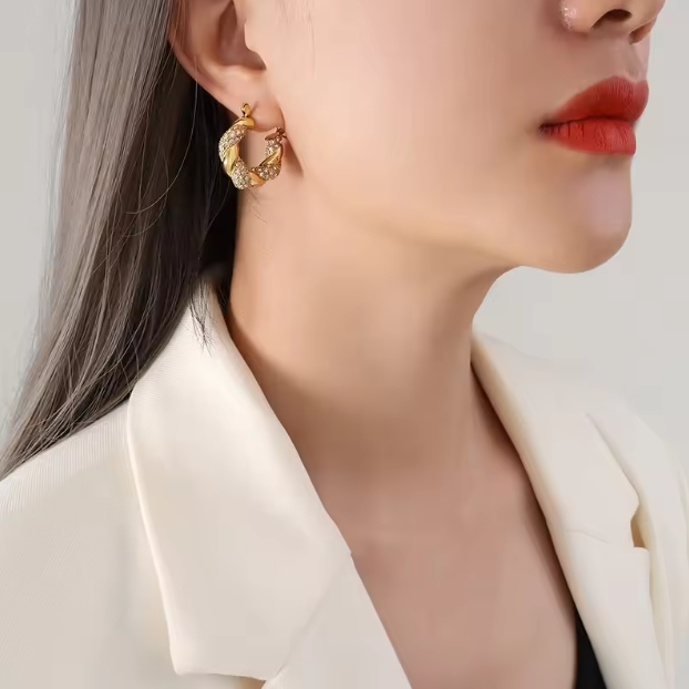 big gold-plated hoop earrings with cubic zirconia