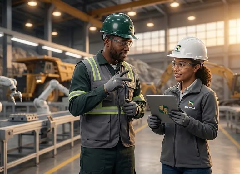Supervisor industrial e engenheira se comunicCurso de libras para empresas focado em segurança do trabalho.