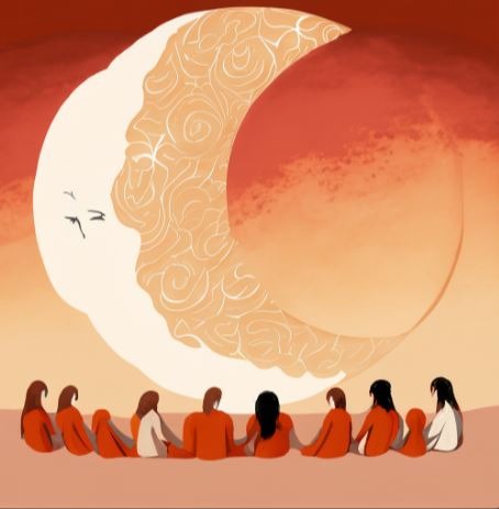 cercle de femmes sous la pleine lune