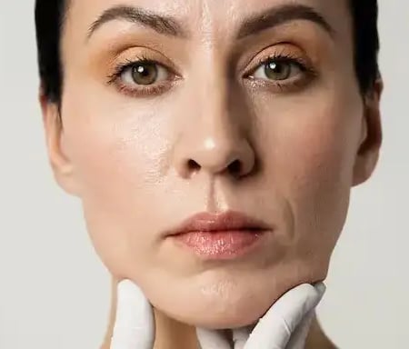 a woman with a glove on her hand and a nurse's hand holding a