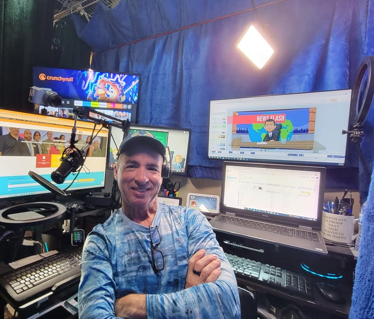 Eric DeRise, a dynamic Instructional Designer and Video Producer working in his studio.