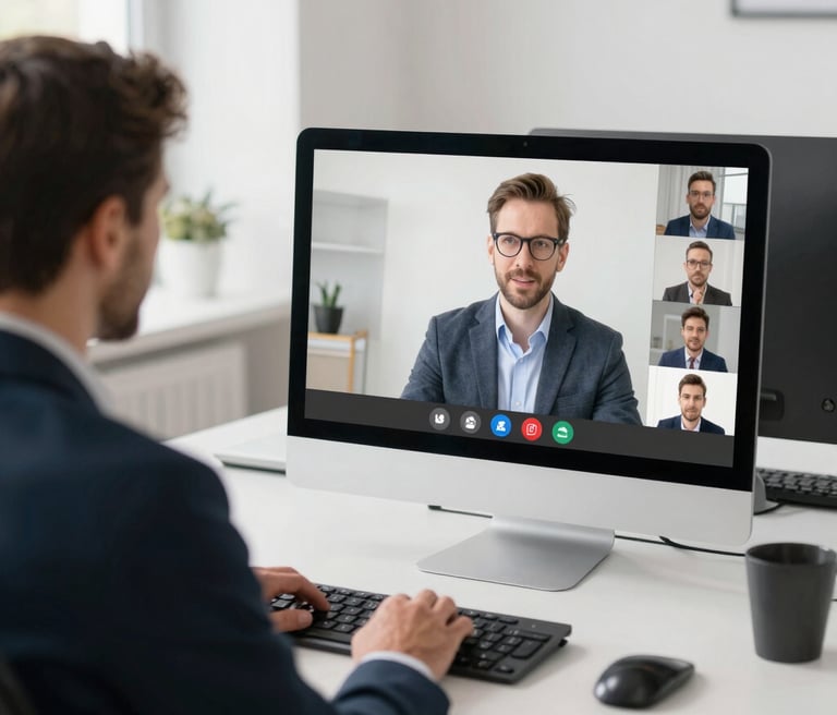 A professional remote support team collaborating over video calls with clients across different time zones.