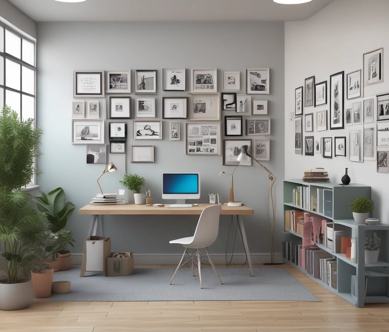 A creative team collaborating around a table filled with sketches and digital devices, illustrating brand-building in action.